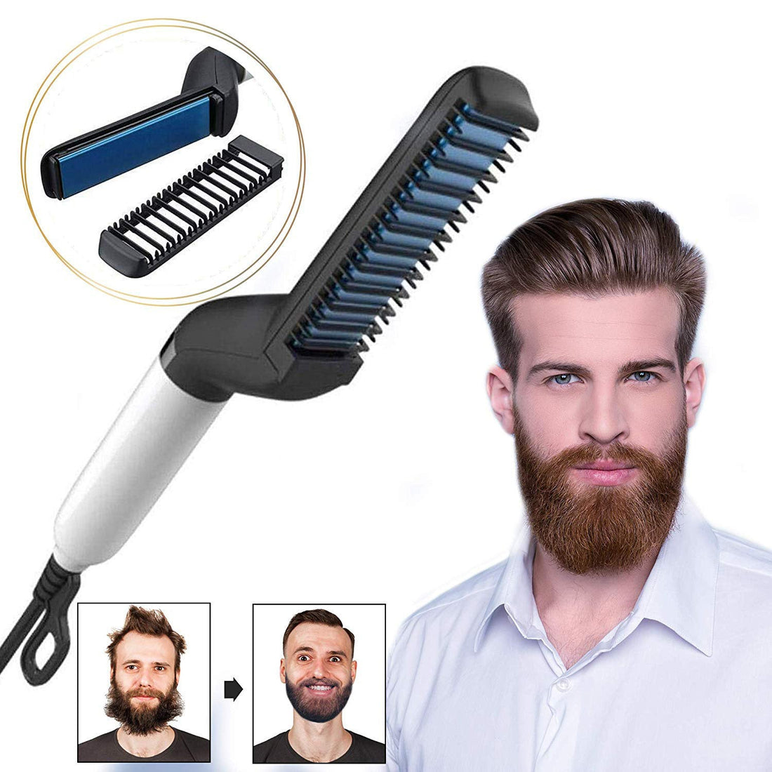 Electric Hair Straightener Brush,Men Quick Beard Straightener Styler Comb,Hair Straightening,Curly Hair Straightening Co