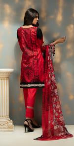 Printed Ribs Cambric Shirt with Embroidered Front & Chiffon Dupatta | 3pc (RC-140A)-wppmall