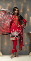 Printed Ribs Cambric Shirt with Embroidered Front & Chiffon Dupatta | 3pc (RC-140A)-mall