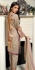 Printed Ribs Cambric Shirt with Embroidered Front & Chiffon Dupatta | 3pc (RC-143B)-wppmall