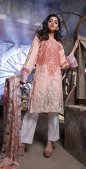 Printed Cambric Shirt with Tissue Bunch & HANDWORK with Broshia Jacquard Dupatta | 3pc (RC-135A)-wppmall