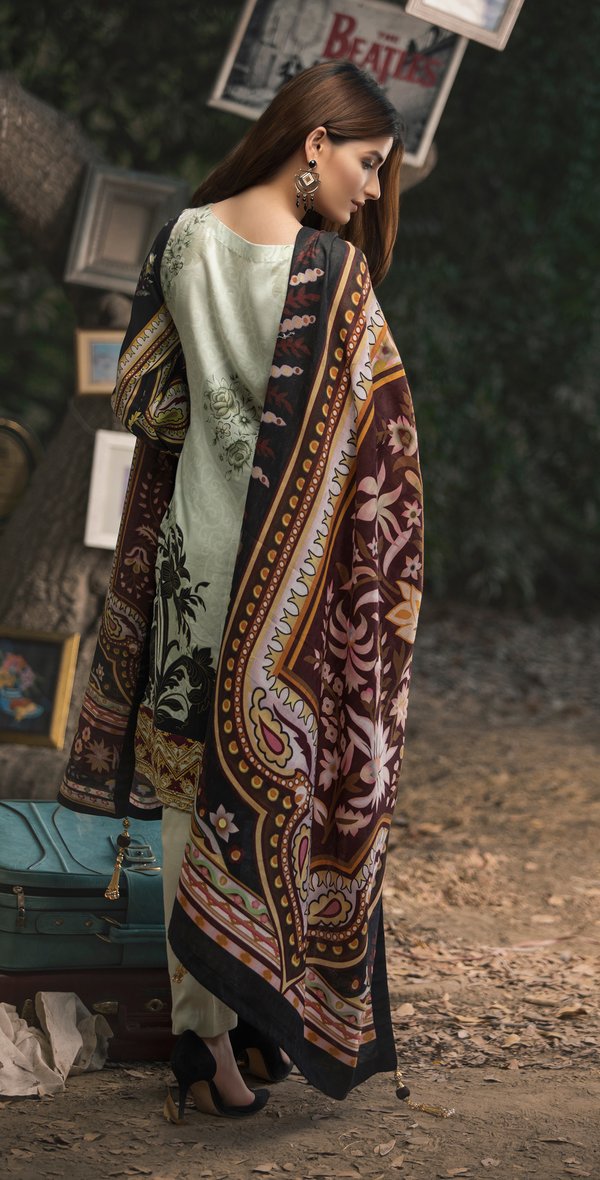 3pc Digital Linen Shirt with Embroidered Front & Shawl Dupatta (WK-213)-wppmall