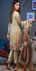 3pc Digital Linen Shirt with Embroidered Front & Shawl Dupatta (WK-218)-wppmall