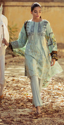 Printed Jacquard Cambric Shirt with Embroidered Front , Chiffon Dupatta & Dyed Cambric Trouser | 3pc (WK-225B)-wppmall